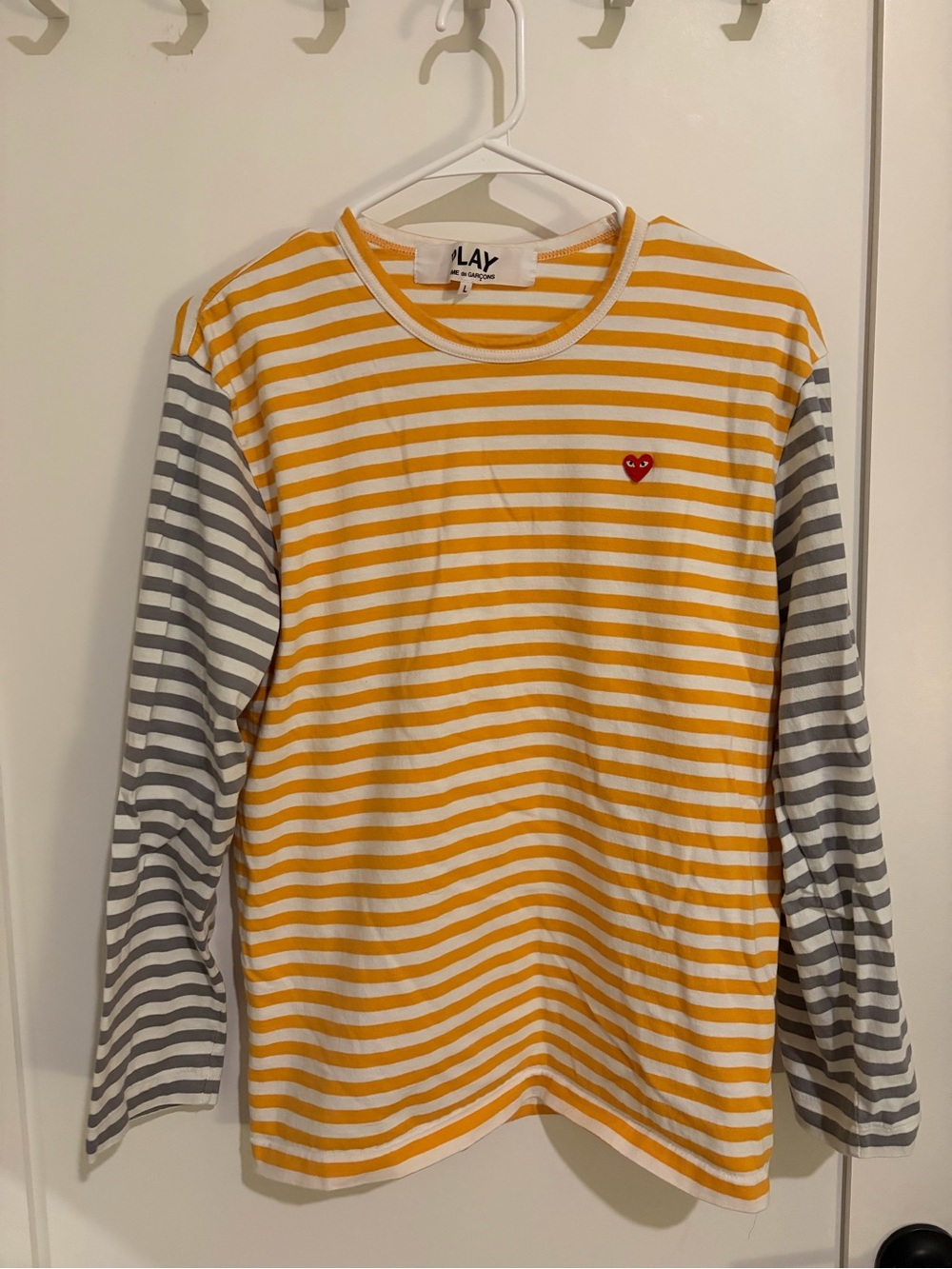 Comme Des Garcon Striped Long-Sleeve Tee in Yellow and Gray